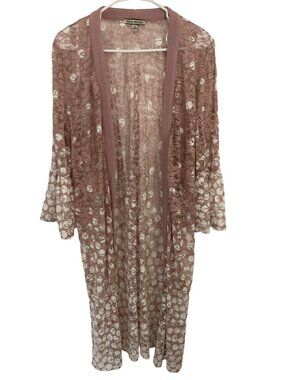 Sheer Mauve Lace Kimono Cardigan With Floral Design By Maya Brooke Size 16